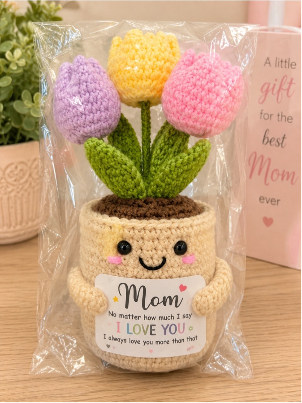 Handmade Crochet Tulip Pot for Mom | Amigurumi Mother’s Day Gift | Smiling Plant